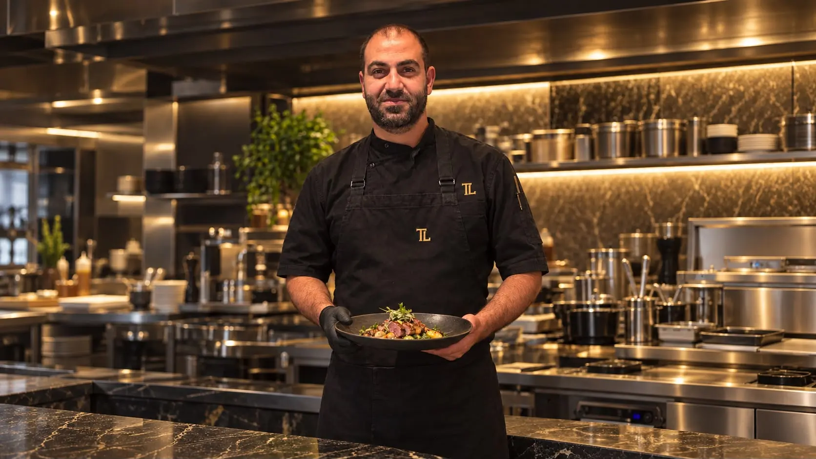 Chef garnishing a dish