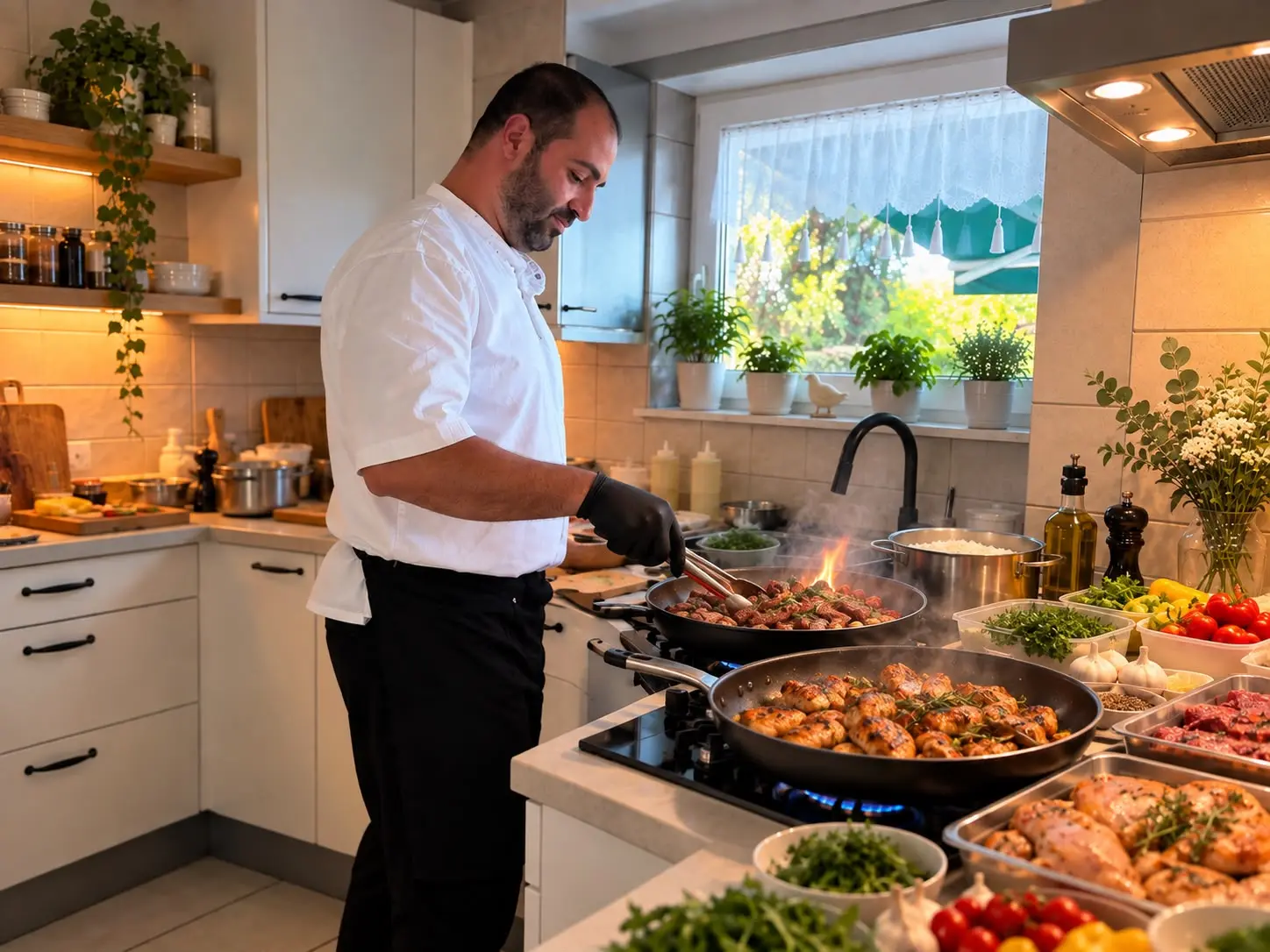 Private catering table being prepared